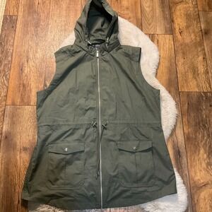 Charles River Apparel Bristol Vest Size XL Hooded Drawstring Waist Green Women's